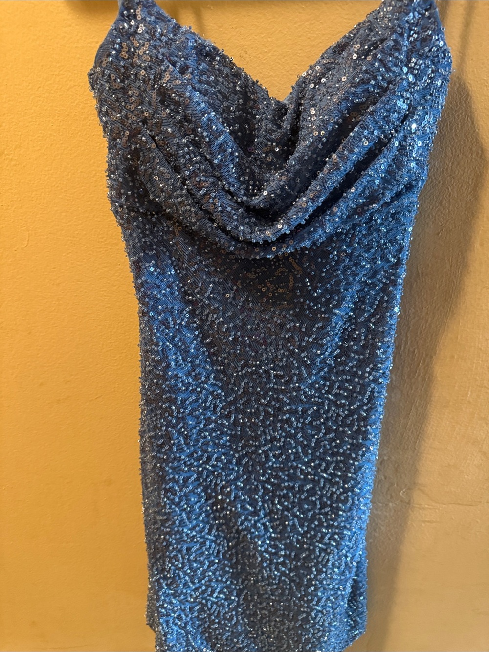 Sequined Cowl Neck Mini Dress in beautiful Blue